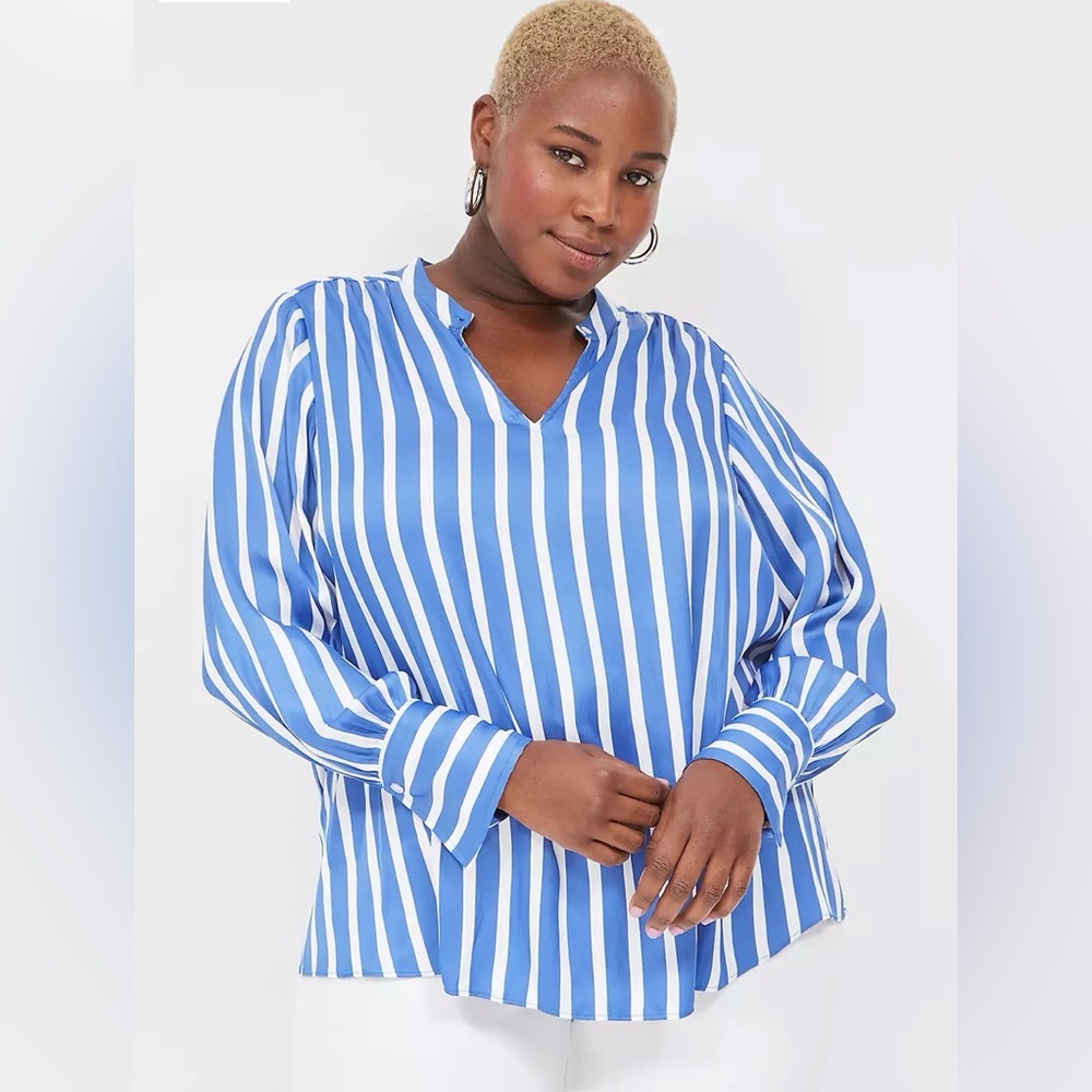 Lane Bryant Blue and White Striped Blouse